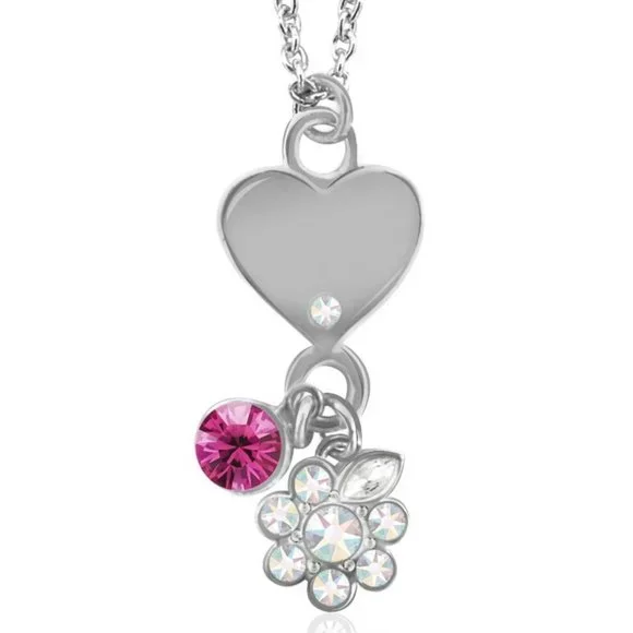 Sterling Silver overlay Heart Charm Necklace Made w/Swarovski Crystals - Picture 2 of 4